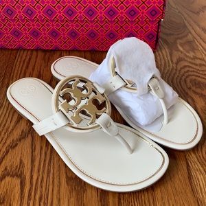 NWT White and Gold Miller Tory Burch Sandals Size 9